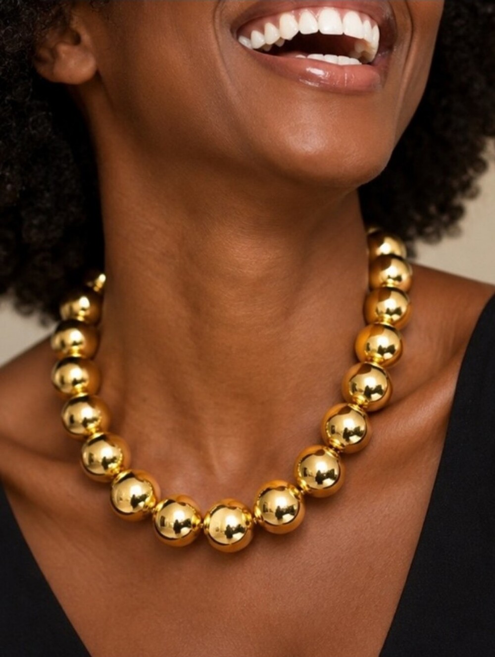 BEW! Modern Gold Chunky Ball Bead Necklace Women's Jewelry